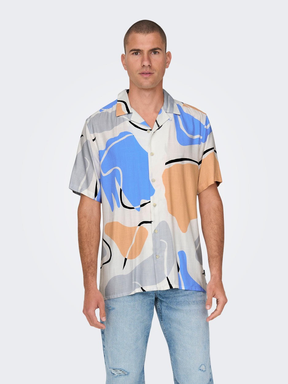 Onsdab Reg Abstract Slub Shirt - Wit Dessin