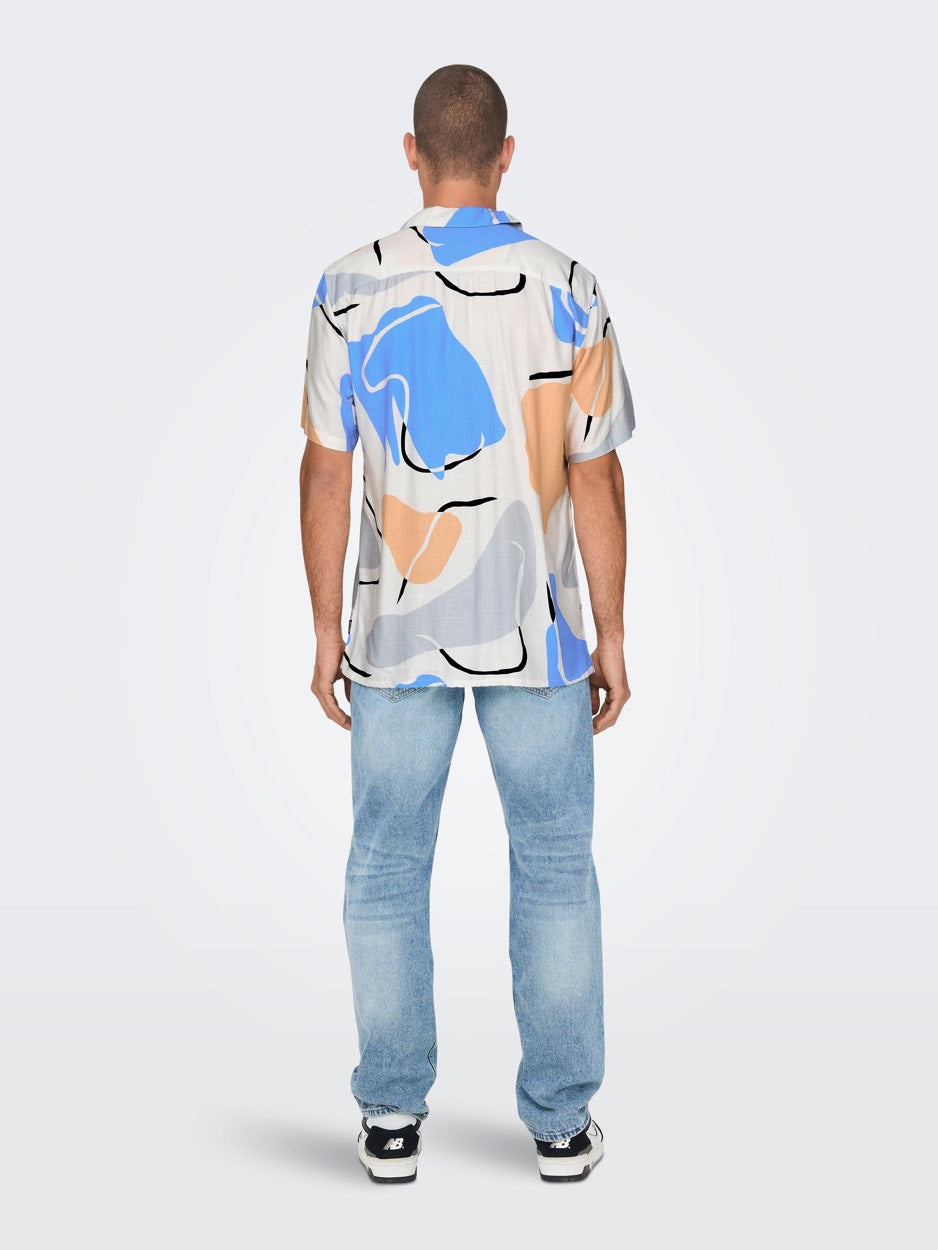 Onsdab Reg Abstract Slub Shirt - Wit Dessin