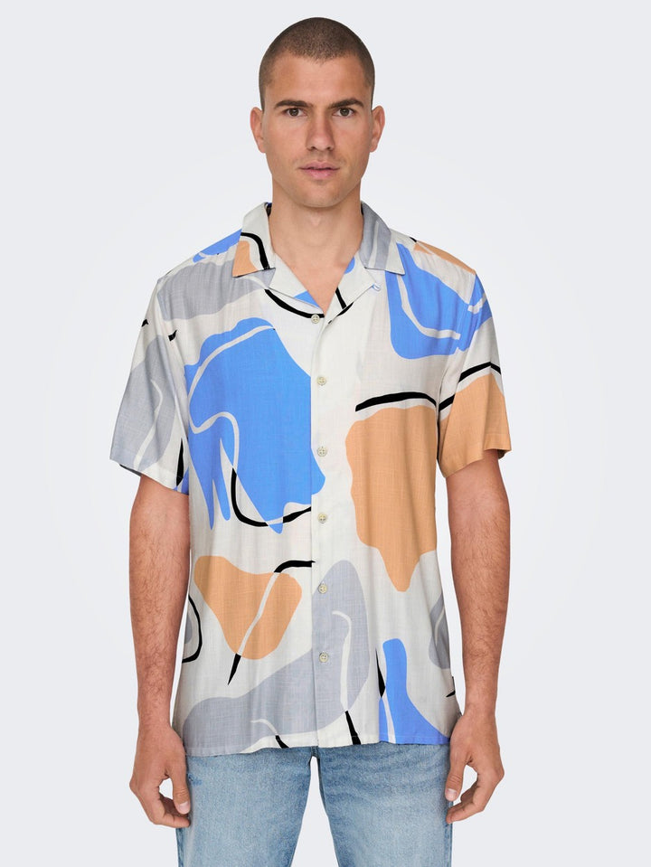 Onsdab Reg Abstract Slub Shirt - Wit Dessin