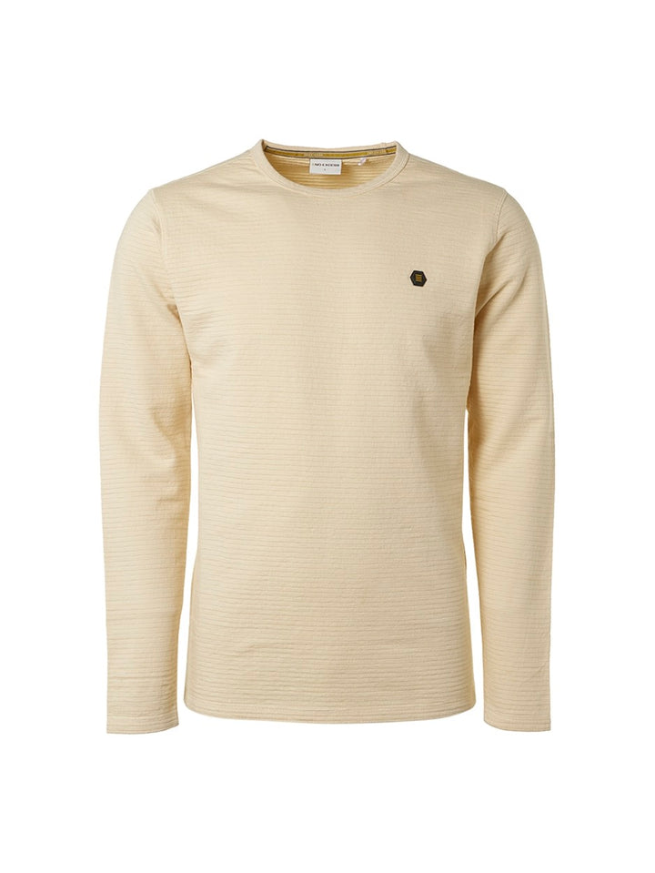 T-shirt Long Sleeve Crewneck Solid Jacquard - Beige