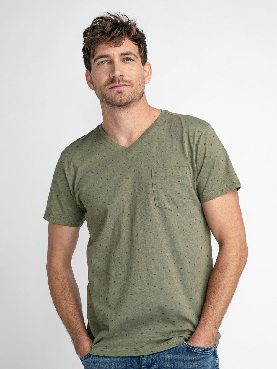 T-shirt V-neck - Groen Dessin